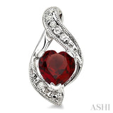 6x6 MM Heart Shape Garnet and 1/20 Ctw Round Cut Diamond Earrings in Sterling Silver