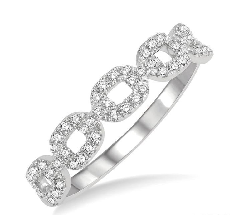 1/4 Ctw Box Chain Link Round Cut Diamond Ladies Band in 14K White Gold