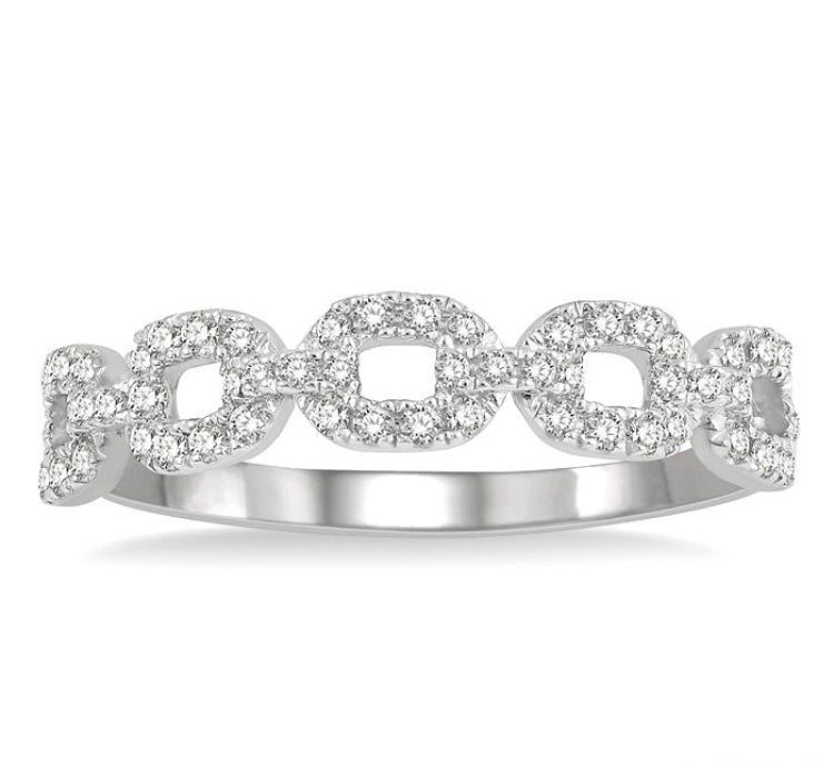 1/4 Ctw Box Chain Link Round Cut Diamond Ladies Band in 14K White Gold