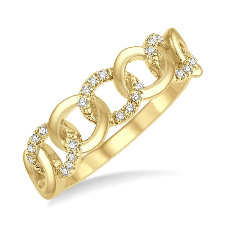 1/10 Ctw Curb & Cuban Round Cut Diamond Fashion Band in 14K Yellow Gold