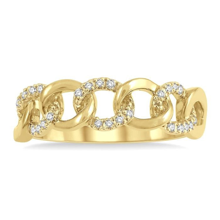 1/10 Ctw Curb & Cuban Round Cut Diamond Fashion Band in 14K Yellow Gold