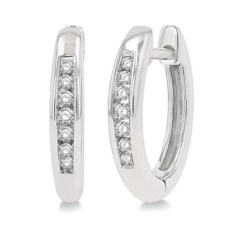 1/10 Ctw Inlay Round Cut Diamond Huggie Petite Earrings in 10K White Gold