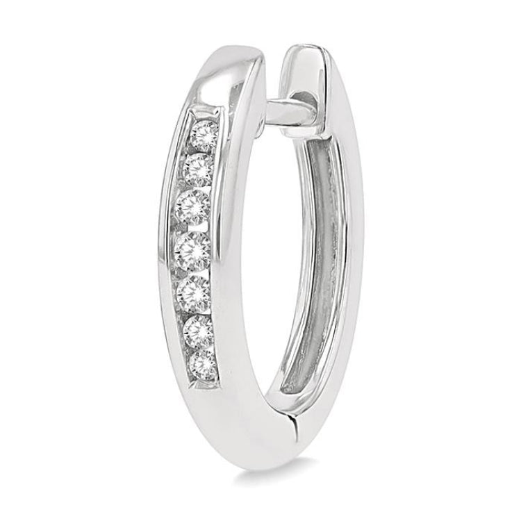 1/10 Ctw Inlay Round Cut Diamond Huggie Petite Earrings in 10K White Gold