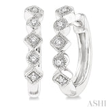 1/10 Ctw Circular & Rhombus Mount Round Cut Diamond Huggie Petite Earrings in 10K White Gold