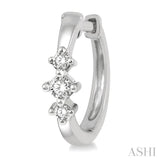 1/6 Ctw Three Stone Round Cut Diamond Huggie Petite Earrings in 10K White Gold