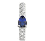 Load image into Gallery viewer, 4X3 MM Pear Cut Sapphire and 1/10 Ctw Round Cut Diamond Petite Huggie Earrings in 10K White Gold