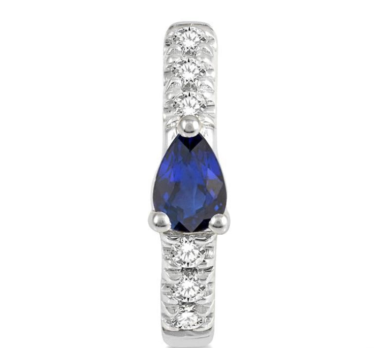 4X3 MM Pear Cut Sapphire and 1/10 Ctw Round Cut Diamond Petite Huggie Earrings in 10K White Gold