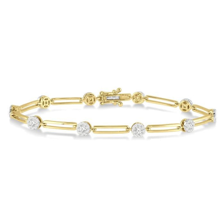 1 1/5 Ctw Lovebright Round Cut Diamond Paperclip Link Bracelet in 14K Yellow and White Gold