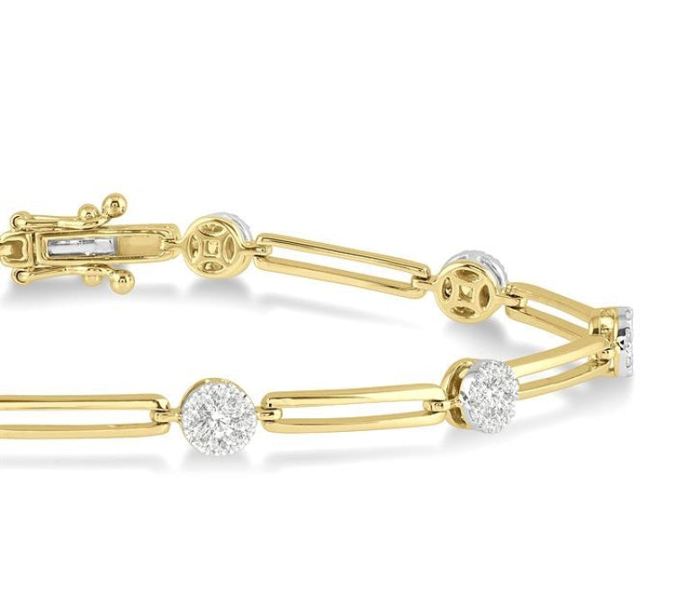 1 1/5 Ctw Lovebright Round Cut Diamond Paperclip Link Bracelet in 14K Yellow and White Gold