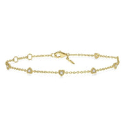 1/6 Ctw Heart Shape Mount Round Cut Diamond Station Bracelet in 10K Yellow Gold