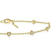 1/6 Ctw Heart Shape Mount Round Cut Diamond Station Bracelet in 10K Yellow Gold