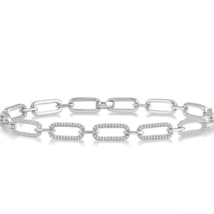 1 Ctw Round Cut Diamond Paperclip Bracelet in 14K White Gold