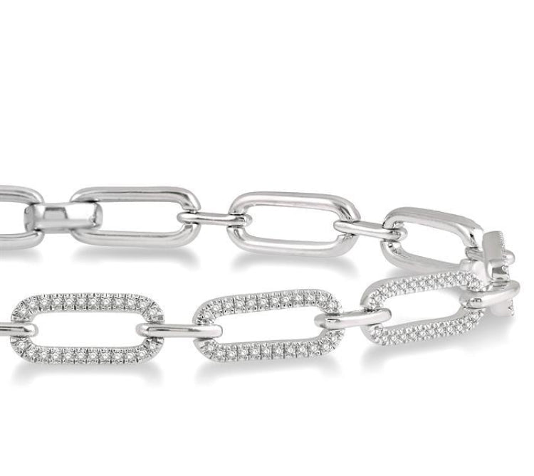 1 Ctw Round Cut Diamond Paperclip Bracelet in 14K White Gold