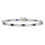 Load image into Gallery viewer, 5x3 MM Oval Cut Sapphire and 1/10 Ctw Round Cut Diamond Bracelet in 10K White Gold