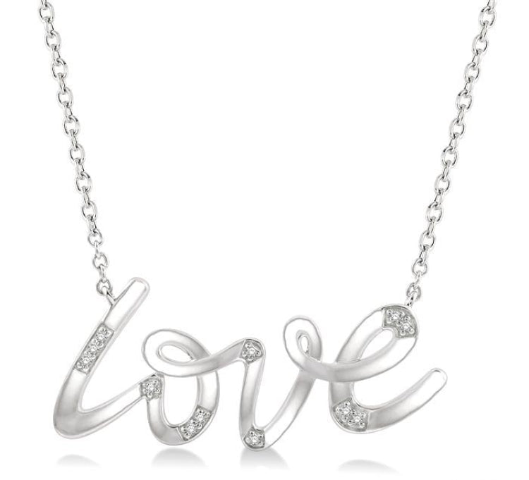 1/20 Ctw Love Scribed Round Cut Diamond Pendant With Chain in Sterling Silver
