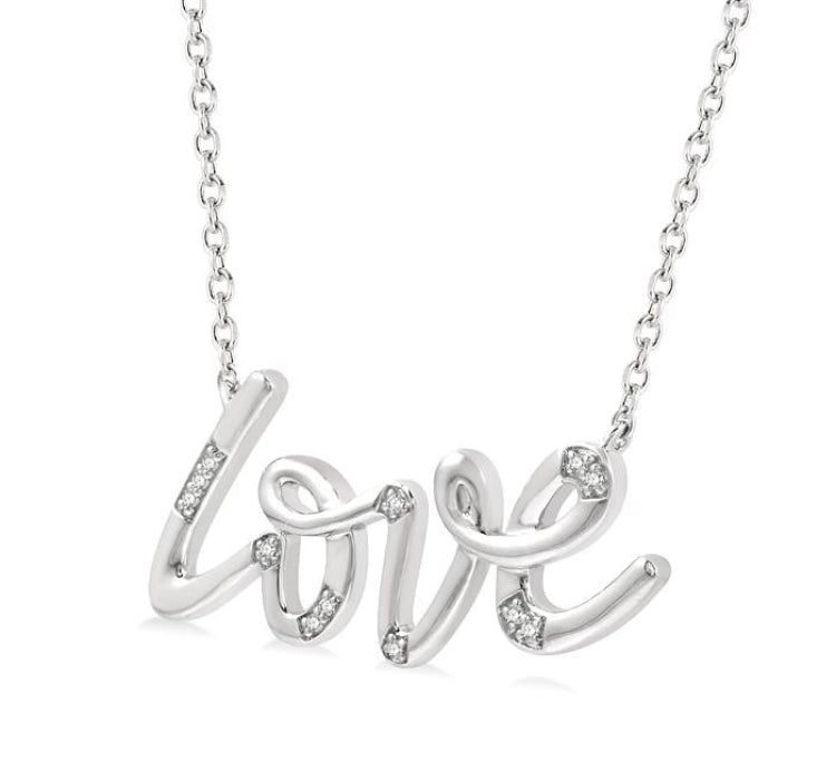 1/20 Ctw Love Scribed Round Cut Diamond Pendant With Chain in Sterling Silver