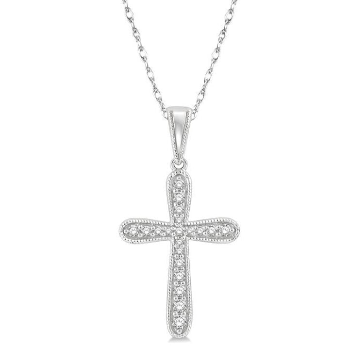 1/6 Ctw Round Cut Diamond Cross Pendant With Chain in 14K White Gold