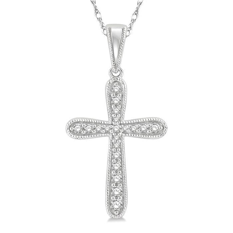1/6 Ctw Round Cut Diamond Cross Pendant With Chain in 14K White Gold