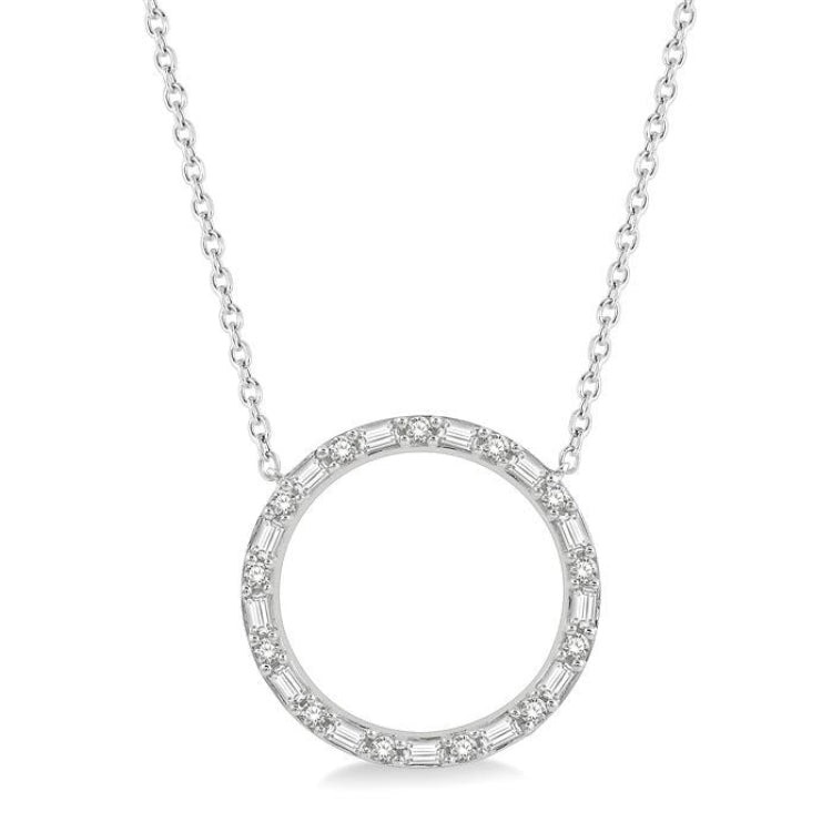 1/2 Ctw Circle Baguette and Round Cut Diamond Pendant With Chain in 14K White Gold