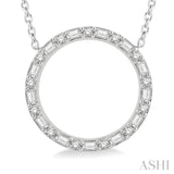 1/2 Ctw Circle Baguette and Round Cut Diamond Pendant With Chain in 14K White Gold