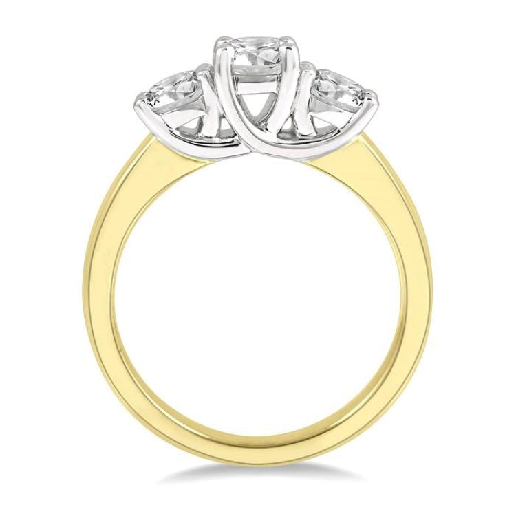 1 Ctw Round Cut Diamond Three-Stone Ring in 14K Yellow and White Gold