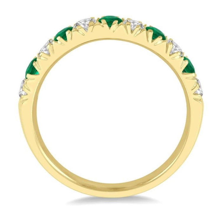 2.6 MM Emerald and 3/8 Ctw Round Cut Diamond Precious Wedding Band in 14K Yellow Gold