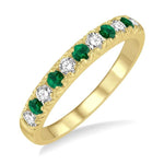 Load image into Gallery viewer, 2.3 MM Emerald and 1/4 Ctw Round Cut Diamond Precious Wedding Band in 14K Yellow Gold