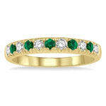 Load image into Gallery viewer, 2.3 MM Emerald and 1/4 Ctw Round Cut Diamond Precious Wedding Band in 14K Yellow Gold