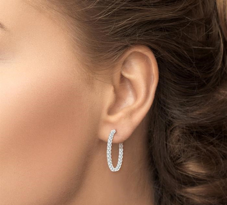 5 Ctw Inside-Out Round Cut Diamond Oval Shape Hoop Earrings in 14K White Gold