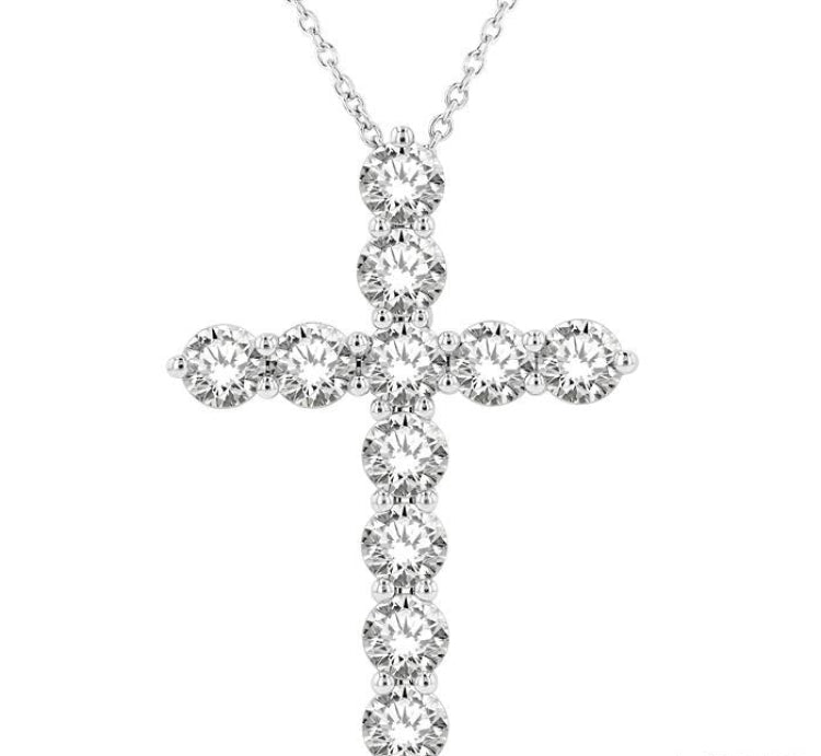 3 Ctw Round Cut Diamond Cross Pendant in 14K White Gold with Chain