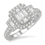 Load image into Gallery viewer, 7/8 Ctw Octagonal &amp; Rectangular Mount Baguette and Round Cut Diamond Engagement Ring in 14K White Gold