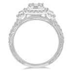 Load image into Gallery viewer, 7/8 Ctw Octagonal &amp; Rectangular Mount Baguette and Round Cut Diamond Engagement Ring in 14K White Gold