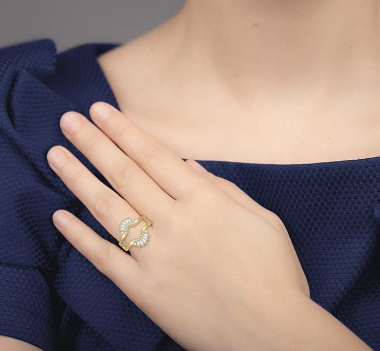 1/2 Ctw Baguette and Round Cut Diamond Tiara Insert Ring in 14K Yellow Gold