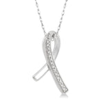 Load image into Gallery viewer, 1/20 Ctw Round Cut Diamond Awareness Ribbon Pendant With Chain in 10K White Gold