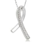 Load image into Gallery viewer, 1/20 Ctw Round Cut Diamond Awareness Ribbon Pendant With Chain in 10K White Gold