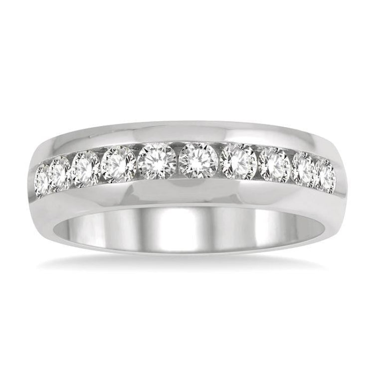 1 Ctw Niched Center Round Cut Diamond Men's Wedding Band in 14K White Gold