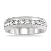 1 Ctw Niched Center Round Cut Diamond Men's Wedding Band in 14K White Gold