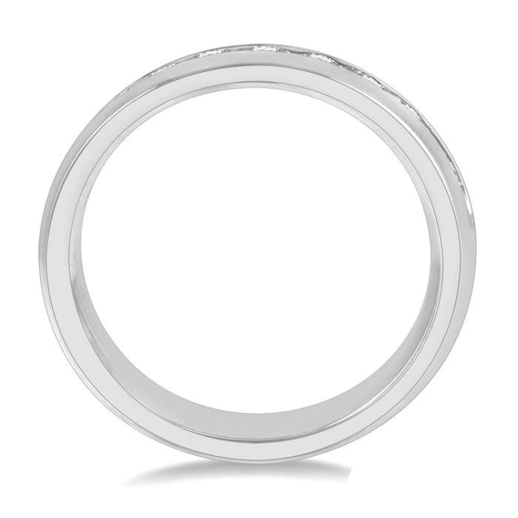1 Ctw Niched Center Round Cut Diamond Men's Wedding Band in 14K White Gold