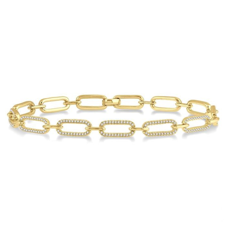 1 Ctw Round Cut Diamond Paperclip Bracelet in 14K Yellow Gold