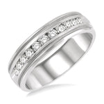 Load image into Gallery viewer, 1/2 Ctw Parallel Milgrain &amp; Niched Center Round Cut Diamond Men's Wedding Band in 14K White Gold