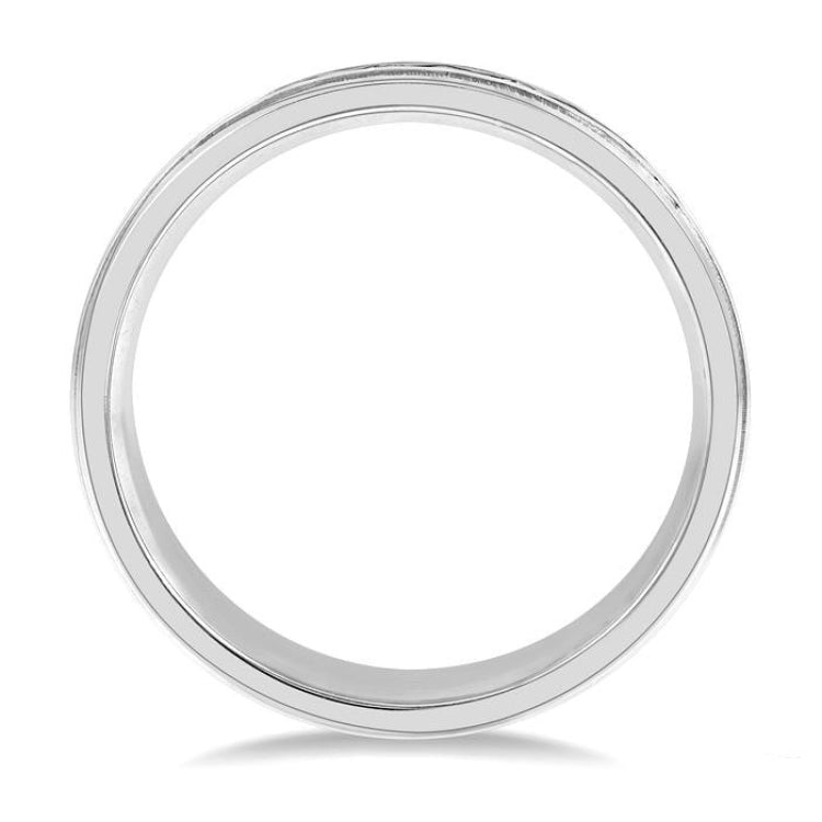 1/2 Ctw Parallel Milgrain & Niched Center Round Cut Diamond Men's Wedding Band in 14K White Gold