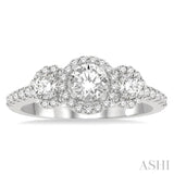 1 Ctw Past Present and Future Diamond Engagement Ring With 3/8 Ct Round Cut Center Stone in 14K White Gold