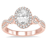 Load image into Gallery viewer, 1/2 Ctw Oval Cut Diamond Ladies Engagement Ring with 1/3 Ct Oval Cut Center Stone in 14K Rose and White Gold