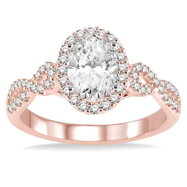1/2 Ctw Oval Cut Diamond Ladies Engagement Ring with 1/3 Ct Oval Cut Center Stone in 14K Rose and White Gold