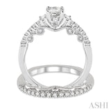 1 Ctw Diamond Wedding Set with 3/4 Ctw Princess Cut Engagement Ring and 1/4 Ctw Wedding Band in 14K White Gold