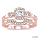 1/2 Ctw Diamond Wedding Set with 3/8 Ctw Princess Cut Engagement Ring and 1/10 Ctw Wedding Band in 14K Rose Gold