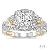 7/8 Ctw Diamond Engagement Ring with 1/2 Ct Princess Cut Center Diamond in 14K White and Yellow Gold