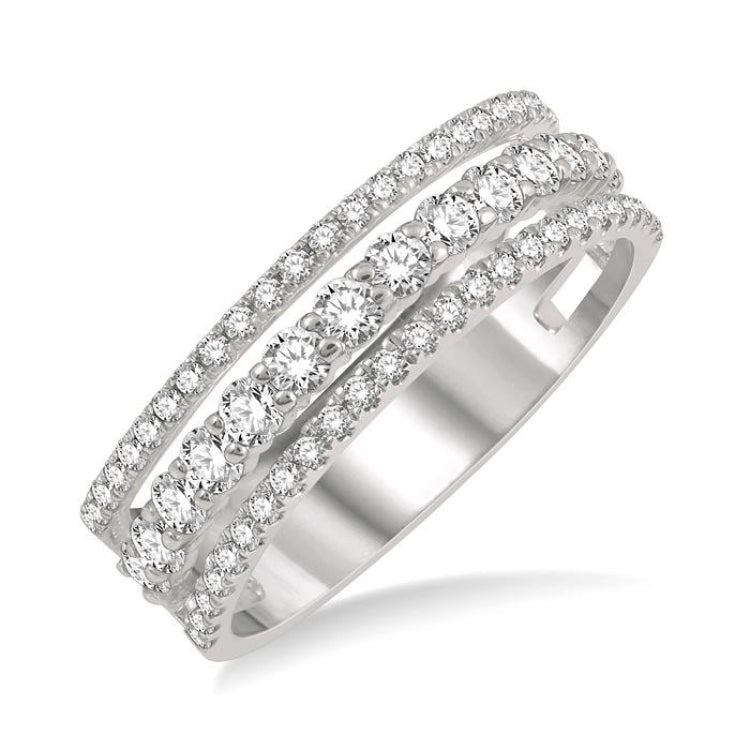 3/4 Ctw Split Triple Band Round Cut Diamond Fashion Band in 14K White Gold
