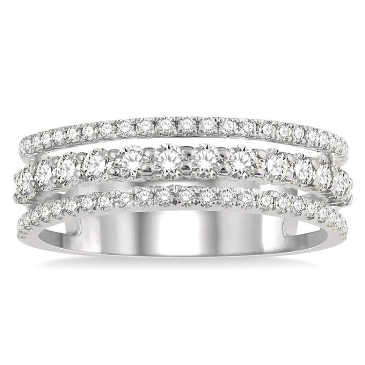 3/4 Ctw Split Triple Band Round Cut Diamond Fashion Band in 14K White Gold
