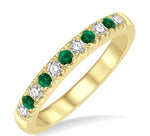Load image into Gallery viewer, 2 MM Emerald and 1/5 Ctw Round Cut Diamond Precious Wedding Band in 14K Yellow Gold